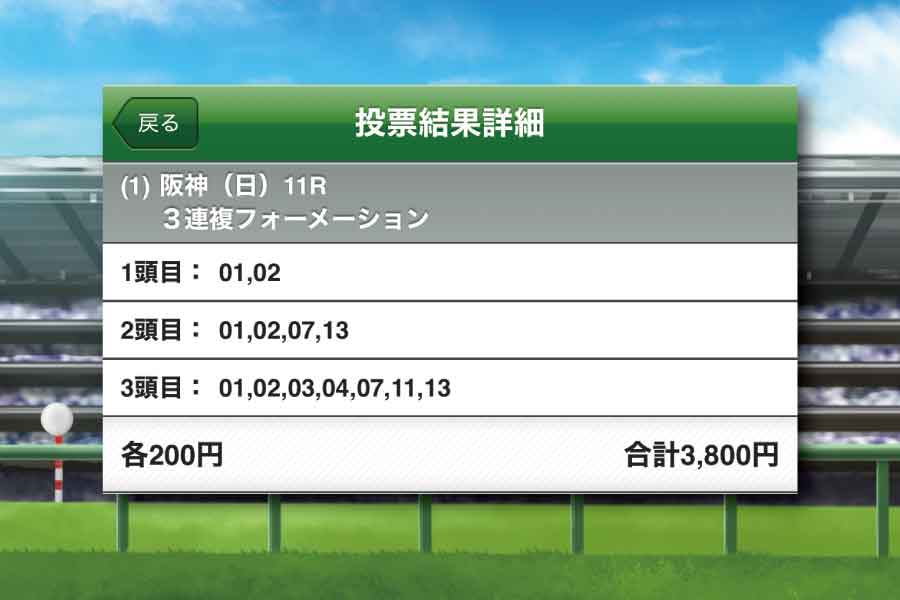 三連複フォーメーション
選んだ馬券
